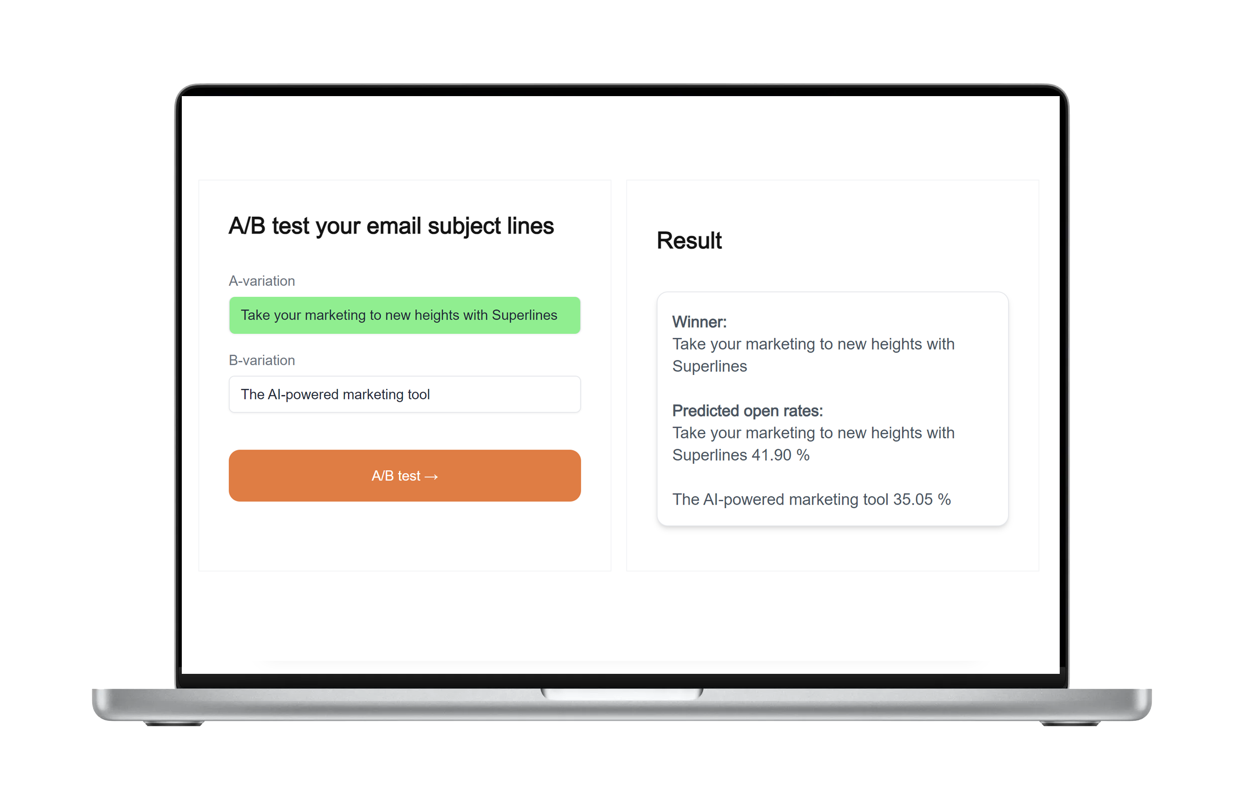 Email subject line A/B tester